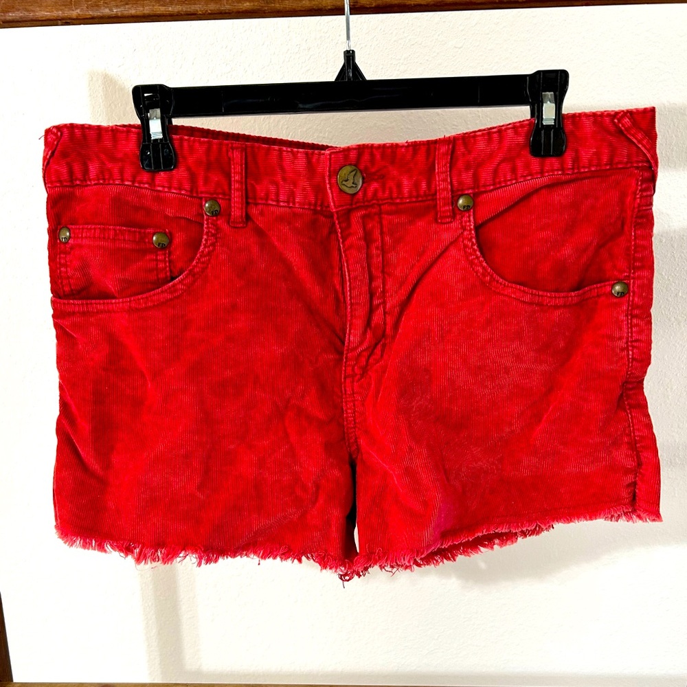 Free People High Rise Red Corduroy Cut Off Shorts Size 31